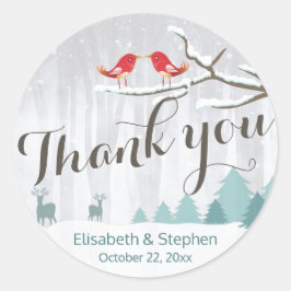 Adesivo Redondo Snow Wonderland Bird Deer Casamento no inverno Obr