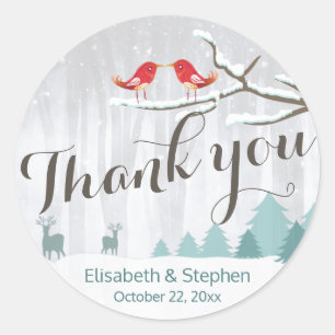 Adesivo Redondo Snow Wonderland Bird Deer Casamento no inverno Obr