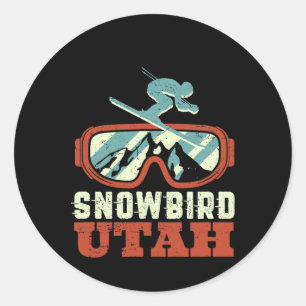 Adesivo Redondo Snowbird Utah Mountain Vintage Retro Skiing E Sn