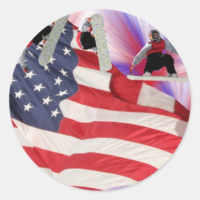 Adesivo Redondo Snowboard American Flag Sticker (Frente)