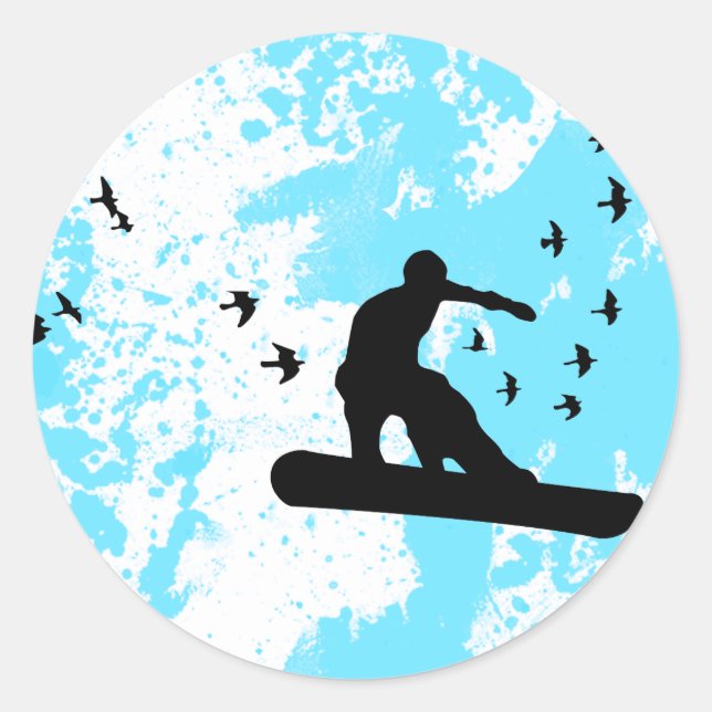 Adesivo Redondo Snowboard com pássaros. (Frente)