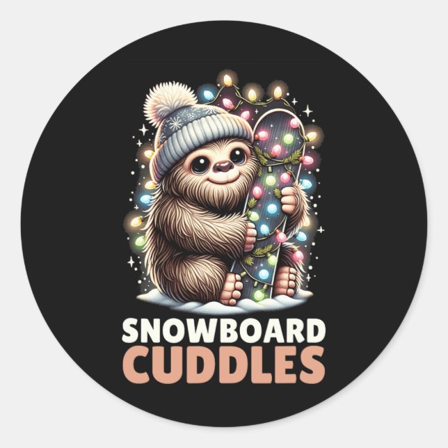 Adesivo Redondo Snowboard Cudles Christmas Lit Bigfoot Snowboardi (Frente)