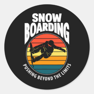 Adesivo Redondo Snowboard Empurrando Os Limites Da Neve Engraçada