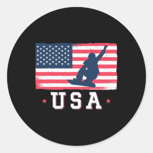 Adesivo Redondo Snowboard Estados Unidos Bandeira Americana Snowbo