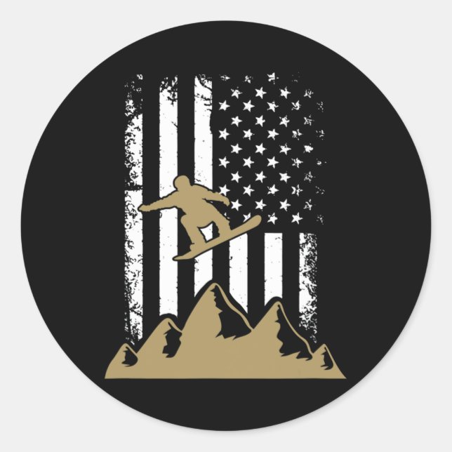 Adesivo Redondo Snowboard Flag Winter Snowboard Sport Ski Gift (Frente)