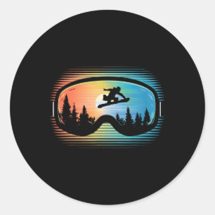 Adesivo Redondo Snowboard Goggles Vintage Mountain Snowboard Re