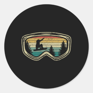 Adesivo Redondo Snowboard Googles Big Air Silhouette Retro Trees