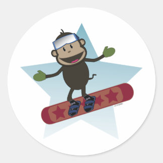 Adesivo Redondo Snowboard Monkey Sticker