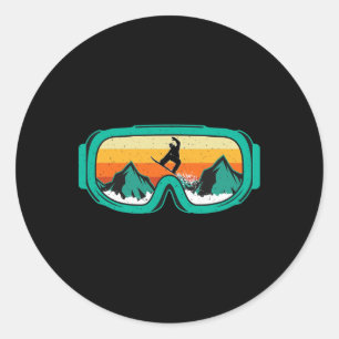 Adesivo Redondo Snowboard - Retro Goggles Wintersport Lover Snowb