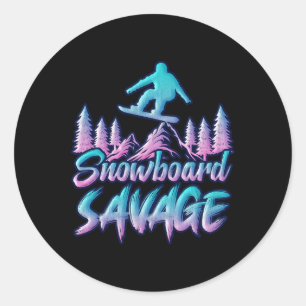 Adesivo Redondo Snowboard Savage Funny Snowboarder Kids Snowboardi