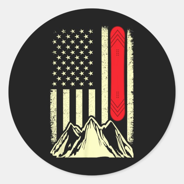 Adesivo Redondo Snowboard Skiboard Snowboard American Flag Snowbo (Frente)
