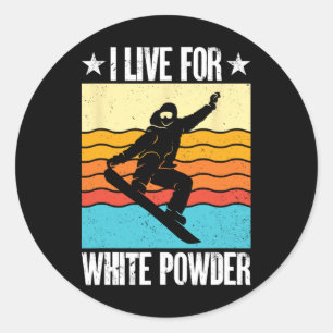 Adesivo Redondo Snowboard Snowboard Outfit Eu Vivo Para White Pow