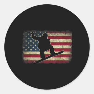 Adesivo Redondo Snowboard Snowboarder American Usa Flag Vintag