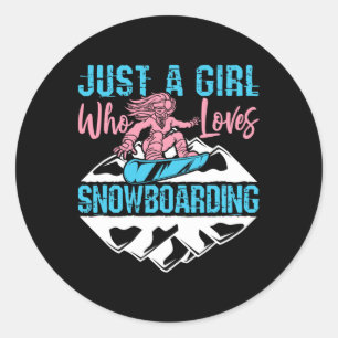 Adesivo Redondo Snowboard Snowboarder Winter Sports Women Girls
