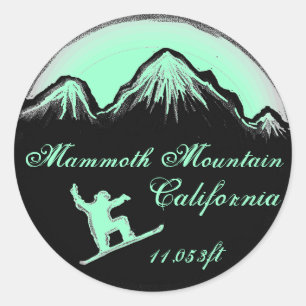 Adesivo Redondo Snowboard stickers da Mammoth Mountain na Califórn