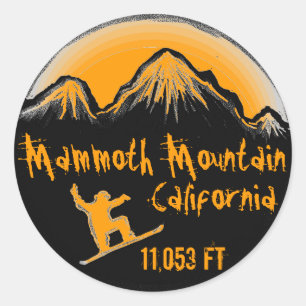 Adesivo Redondo Snowboard stickers da Mammoth Mountain na Califórn