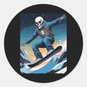 Adesivo Redondo Snowboard Streetwear Snowboard Skull Snowboarde