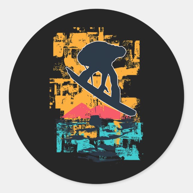 Adesivo Redondo Snowboard Sunset Big Air Jump Para Snowboarders (Frente)