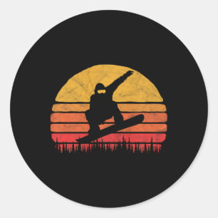 Adesivo Redondo Snowboard Sunset - Retro Vintage Snowboarder 1