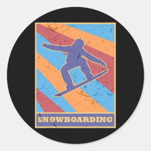 Adesivo Redondo Snowboard Vintage - Skate de cores retrorreflector