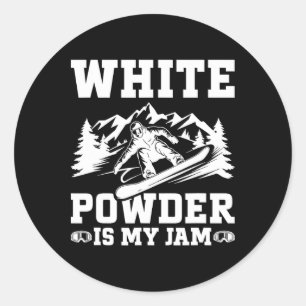 Adesivo Redondo Snowboard White Powder Snow Winter Snowboard