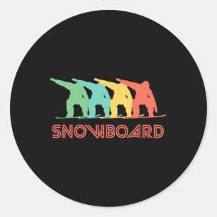Adesivo Redondo Snowboarder - Gráfico de Snowboard com Arte RetroP
