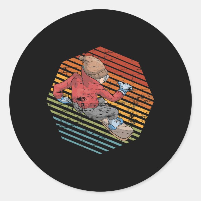 Adesivo Redondo Snowboarder Retro Winter Sport Snowboard Snowboard (Frente)