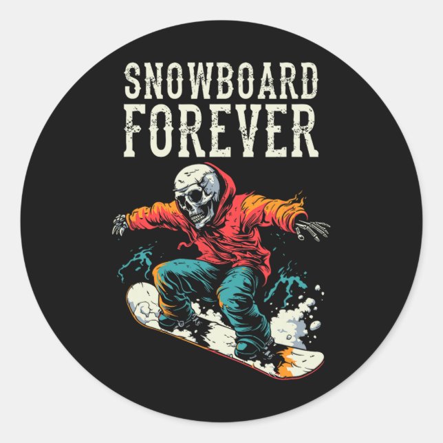 Adesivo Redondo Snowboarder Skeleton - Snowboarding Winter Sports  (Frente)