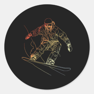 Adesivo Redondo Snowboarder Sketch Vintage Alpino Snowboard