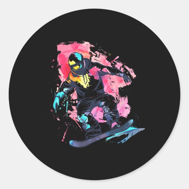 Adesivo Redondo Snowboarder Snowboard Estilo (Frente)