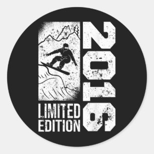 Adesivo Redondo Snowboarder Vintage 2016 Birthday Snowboard Sno