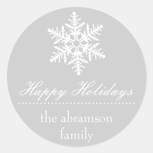Adesivo Redondo Snowflake Happy Holidays Stickers (Prata) (Frente)