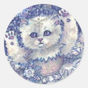 Adesivo Redondo Snowflake Kitten Stickers