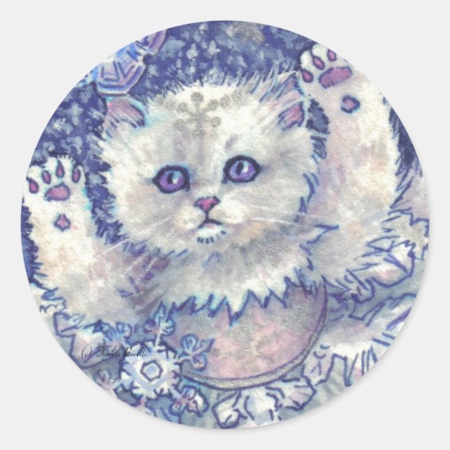 Adesivo Redondo Snowflake Kitten Stickers (Frente)