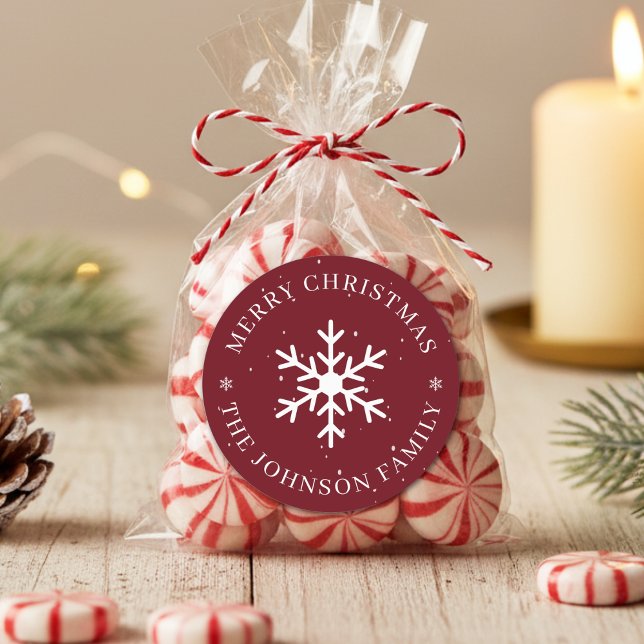 Adesivo Redondo Snowflake Merry Christmas Winter Holiday Dark Red (Snowflake Merry Christmas Winter Holiday Dark Red Classic Round Sticker
)