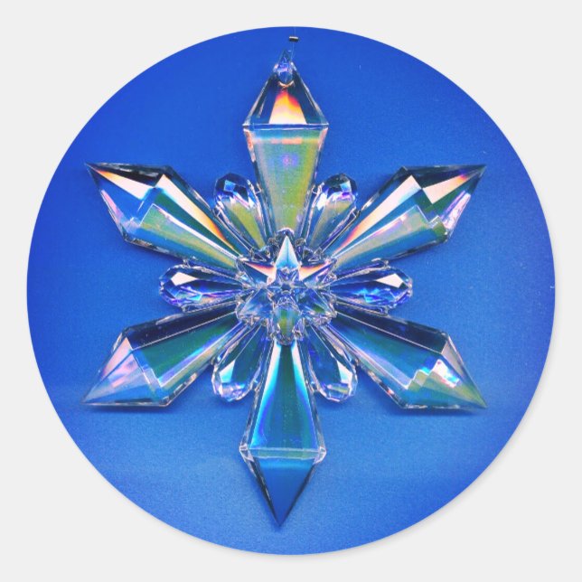 Adesivo Redondo Snowflake Ornament Pavilhão de Natal Azul (Frente)
