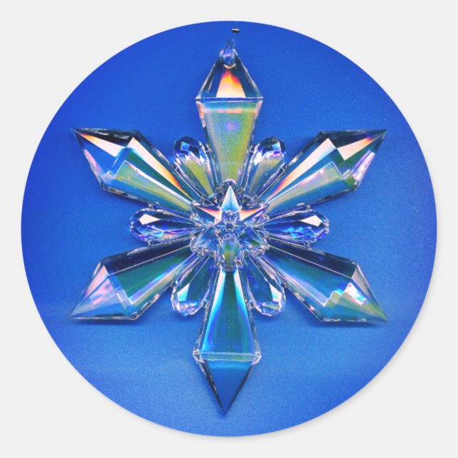 Adesivo Redondo Snowflake Ornament Pavilhão de Natal Azul (Frente)