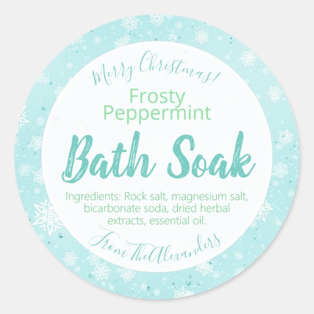 Adesivo Redondo Snowflake Peppermint Bath Bomb Salt Soak Label (Frente)