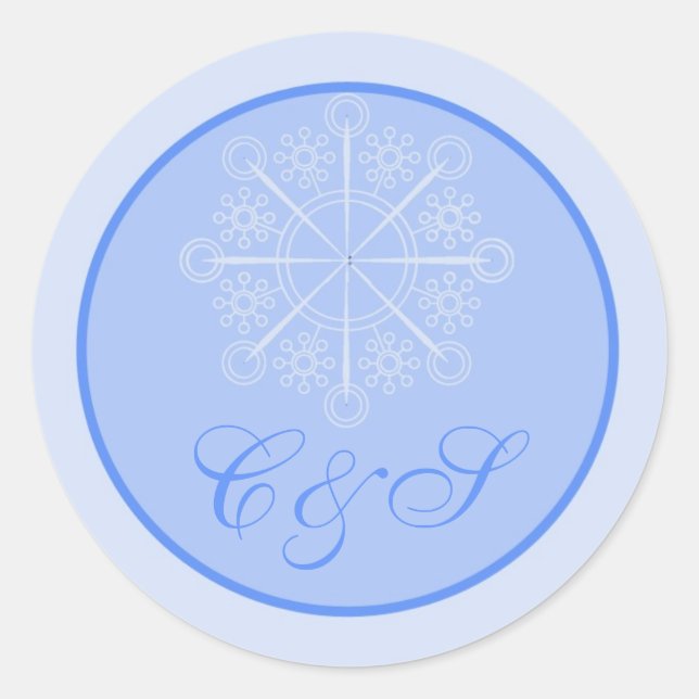 Adesivo Redondo Snowflake Wedding Favor Stickers (Frente)