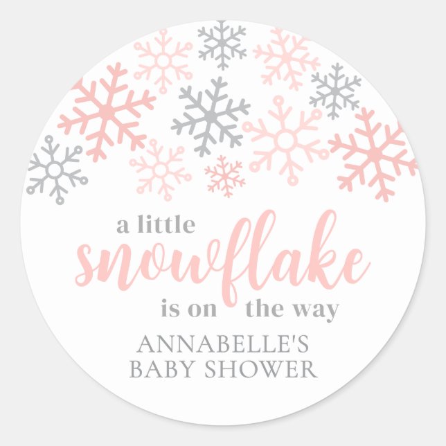Adesivo Redondo Snowflake Winter Girl Baby Shower (Frente)