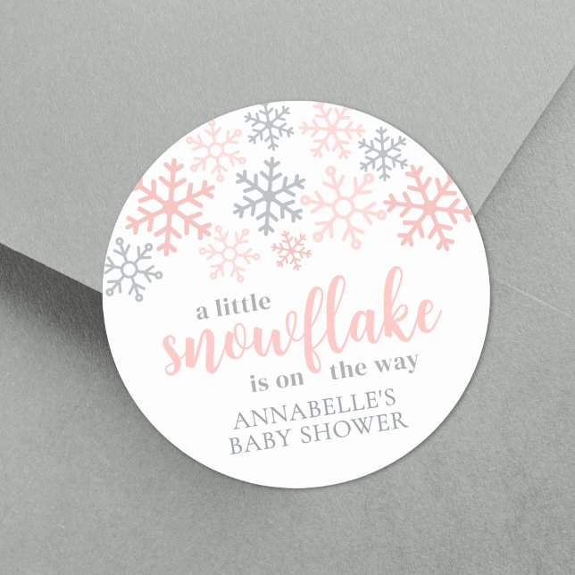 Adesivo Redondo Snowflake Winter Girl Baby Shower (Snowflake Winter Girl Baby Shower Classic Round Sticker)