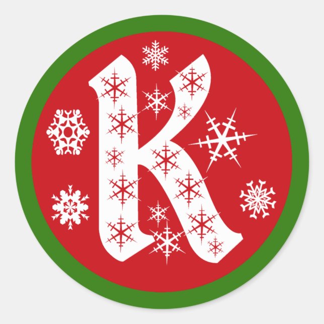 Adesivo Redondo Snowflakes Monograma - Letra K (Frente)