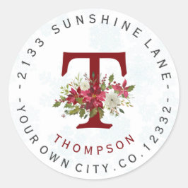 Adesivo Redondo Snowflakes Poinsettia Monograma Rótulo de Endereço