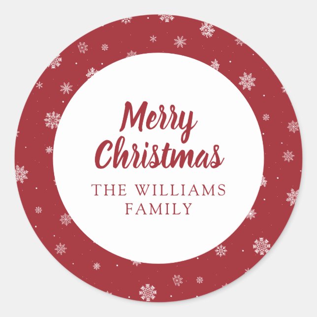 Adesivo Redondo Snowflakes Red Holiday Sticker (Frente)