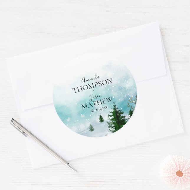 Adesivo Redondo Snowflakes Snowflakes Casamento no inverno congela (Envelope)