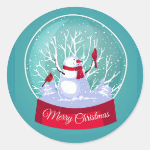 Adesivo Redondo Snowglobe Snowman - Pássaros vermelhos cardeal
