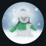 Adesivo Redondo Snowman Blue Winter Merry Christmas Stickers<br><div class="desc">Um boneco de neve vintage na terra maravilhosa do inverno espera fazer parte de suas artesanatos de presentes de Natal!</div>