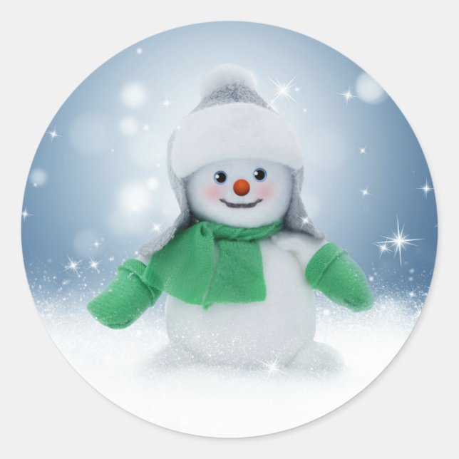 Adesivo Redondo Snowman Blue Winter Merry Christmas Stickers (Frente)