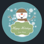 Adesivo Redondo Snowman Brown & Teal Christmas Sticker<br><div class="desc">Snowman Brown & Teal Christmas Holiday Sticker Personalizar com qualquer texto.</div>