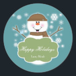 Adesivo Redondo Snowman Brown & Teal Christmas Sticker<br><div class="desc">Snowman Brown & Teal Christmas Holiday Sticker Personalizar com qualquer texto.</div>